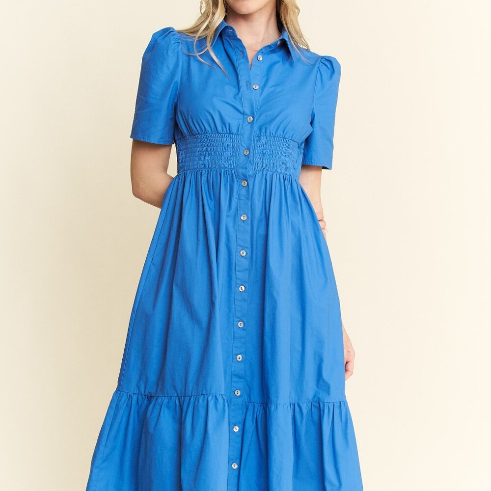 Jade By Jane Short Sleeve Button Down Midi Dress